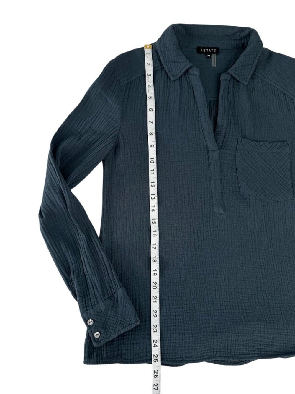 1.STATE Cotton Gauze Popover Shirt XS Blue Coastal Boho Blouse - Picture 6 of 8